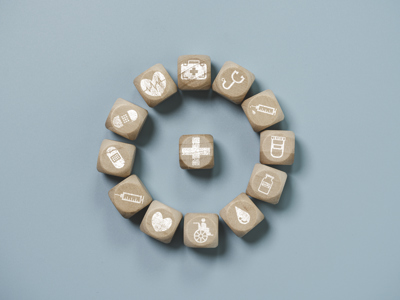 Wooden Block Cube Which Print Screen Health Care Medical Icons Healthy Wellness Concept